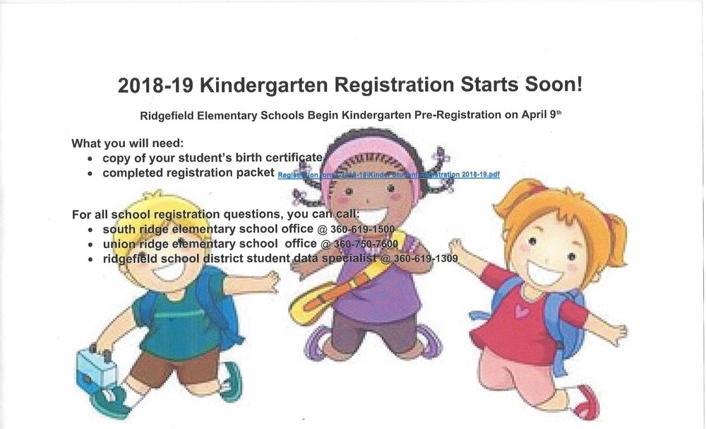 20182019 Kindergarten Registration South Ridge Elementary