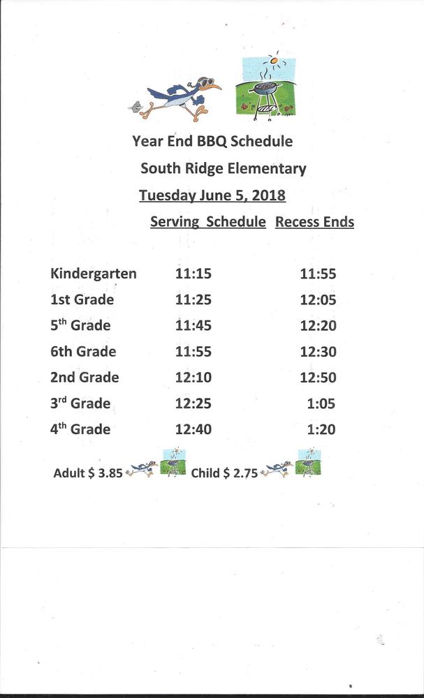 South Ridge BBQ Schedule South Ridge Elementary