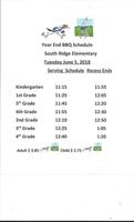 South Ridge BBQ Schedule