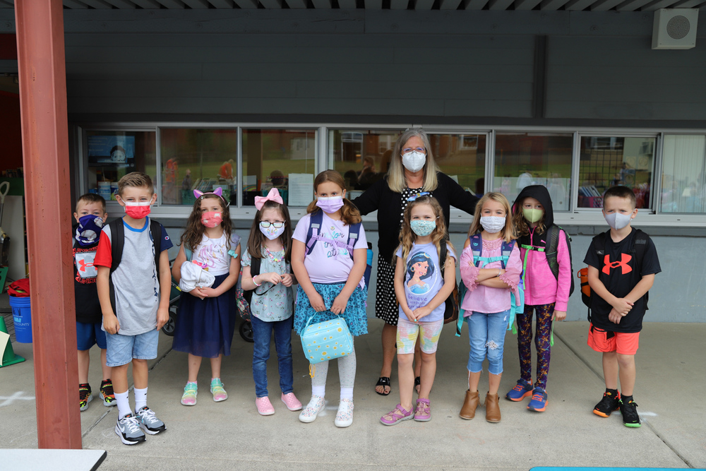 Students in Ellen Ferrin’s second grade class at Union Ridge Elementary arrive to school masked and ready to learn