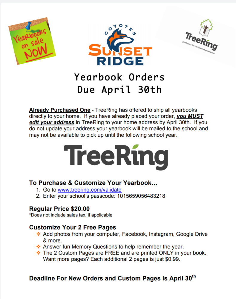 Yearbook Orders Due April 30th 2020