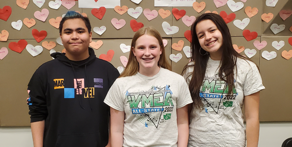 Three View Ridge Middle School students qualified for Washington Music Educators Association All-State Honors Choir:  (L to R)  Ethan Dulay, Jaisey Pace, Quinlan Fronsoe  