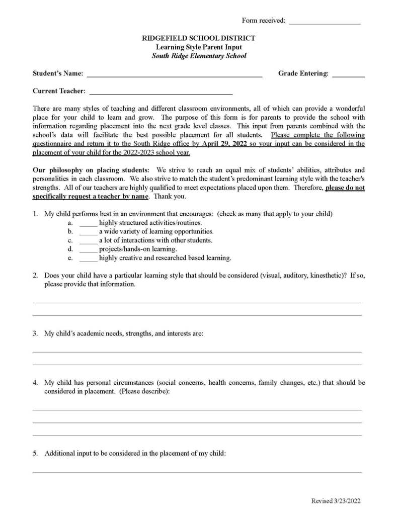 Parent Input Survey Form