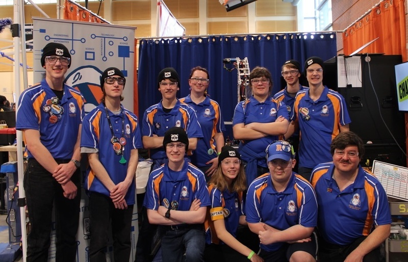 Steel Ridge Robotics team 4 at regional competition in Wilsonville  (L to R, top row)  Zachary Proctor, Asher Anderson, Caden Dalley, Becca Slough, Katie Stryker, Nathan Walker, and Caden Edwards