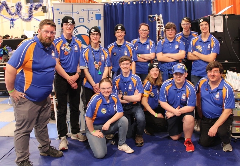 Team 5 from Steel Ridge Robotics also competed at Wilsonville (L to R, top row):  Steve Roth, Zachary Proctor, Asher Anderson, Caden Dalley, Becca Slough, Katie Stryker, Nathan Walker, and Caden Edwards