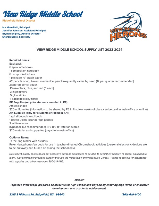 2020-21 Supply List - Official Ridgeland High School